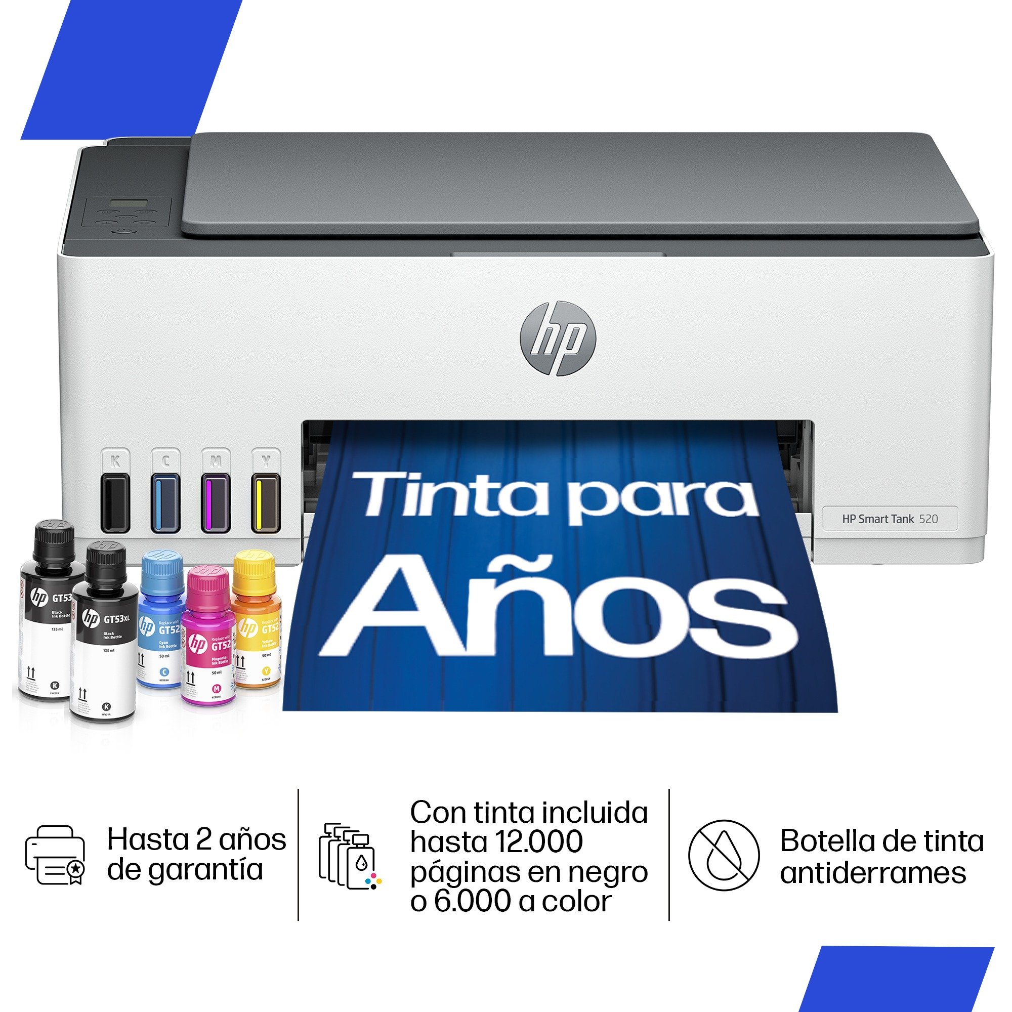 Impresora Todo-en-Uno HP Smart Tank 520, Color, Impresora para Hogar y despacho, Impresión, copia , escaneado, Depósito de impresora de gran volumen, Escanear a PDF
