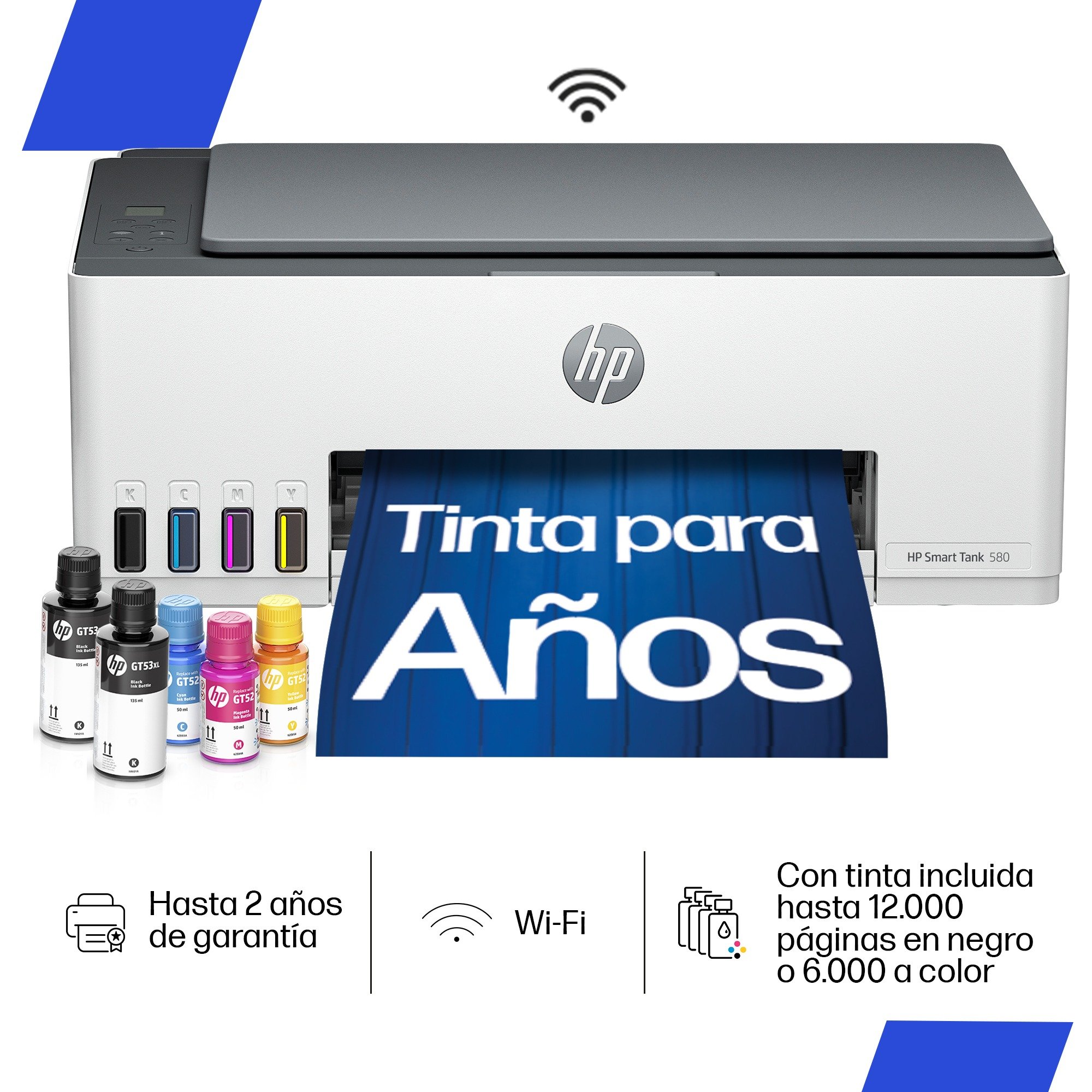 Impresora Multifuncional HP Smart Tank 580 Tinta Continua, Color, Wi-Fi, Smart App, Escaner (1F3Y2A)
