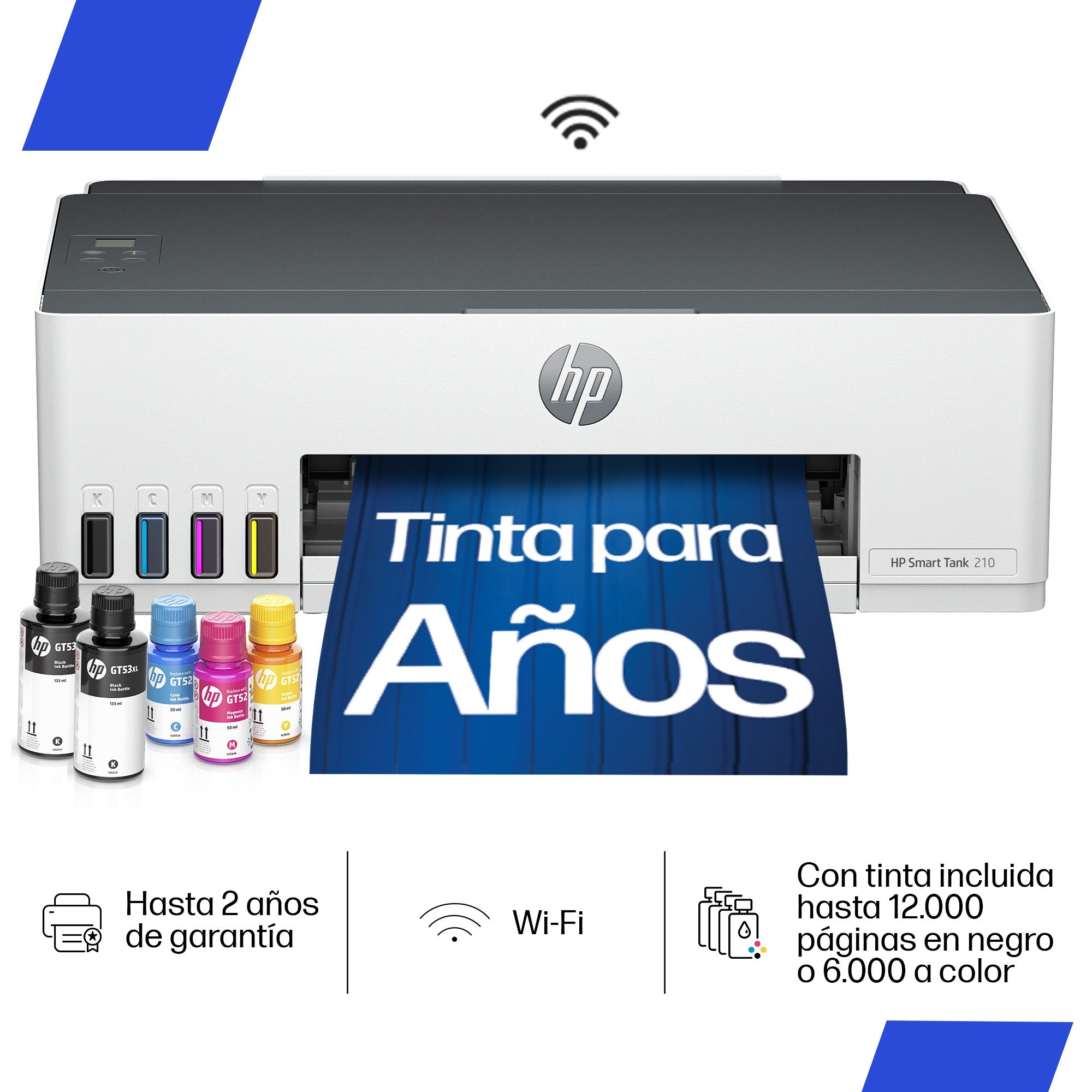 Impresora HP Smart Tank 210, Tinta Continua, Color, Wifi, Smart App