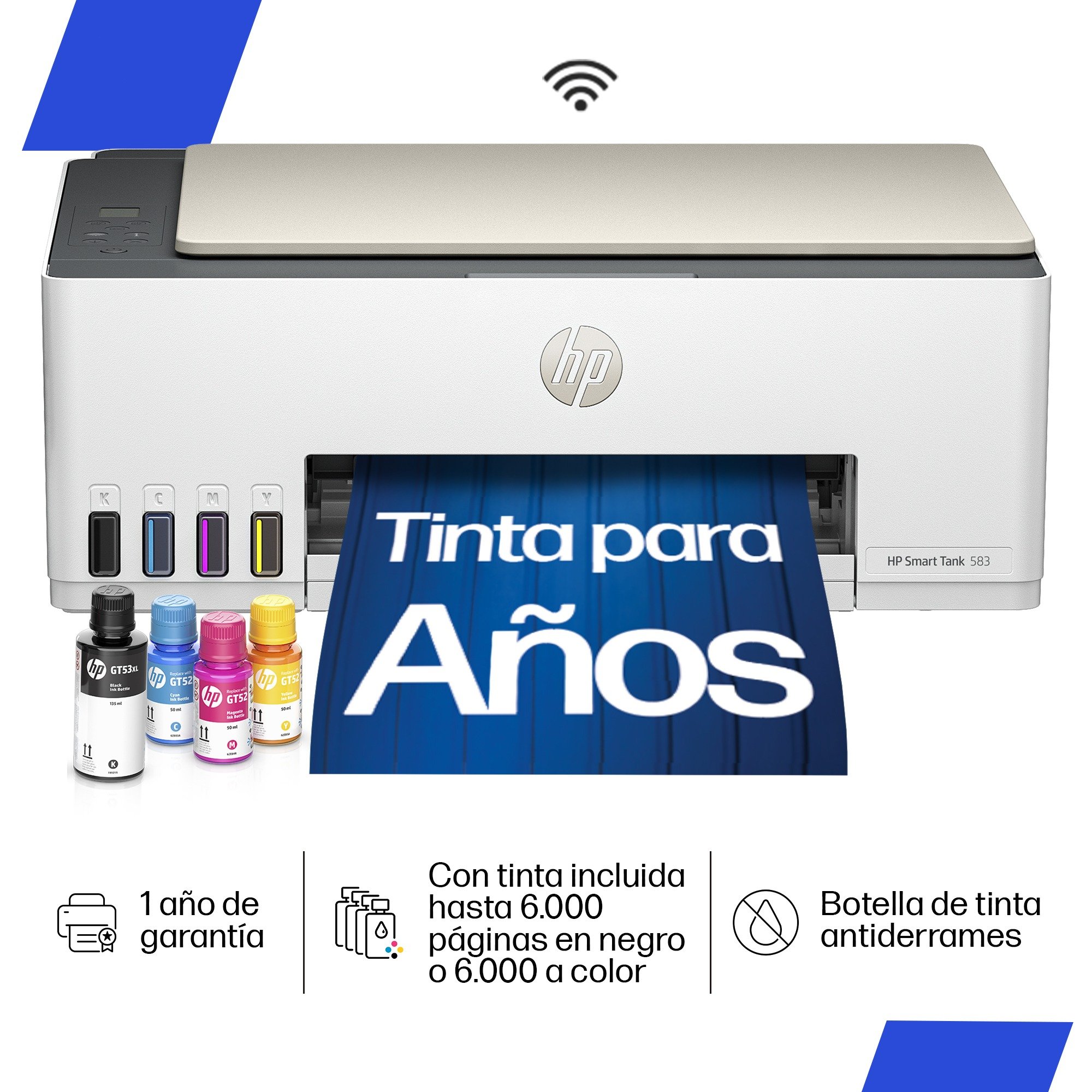 Impresora Multifuncional HP Smart Tank 583, Color, Wifi, Smart App, AirPrint (4A8D7A)