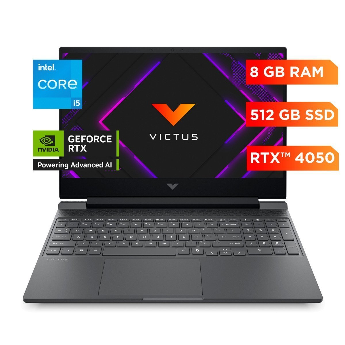 Notebook Gaming Victus 15-fa2018la, Intel Core i5, 8 GB RAM, NVIDIA GeForce RTX 4050, 512 GB SSD, 15.6" FHD 144 Hz, Windows 11 Home