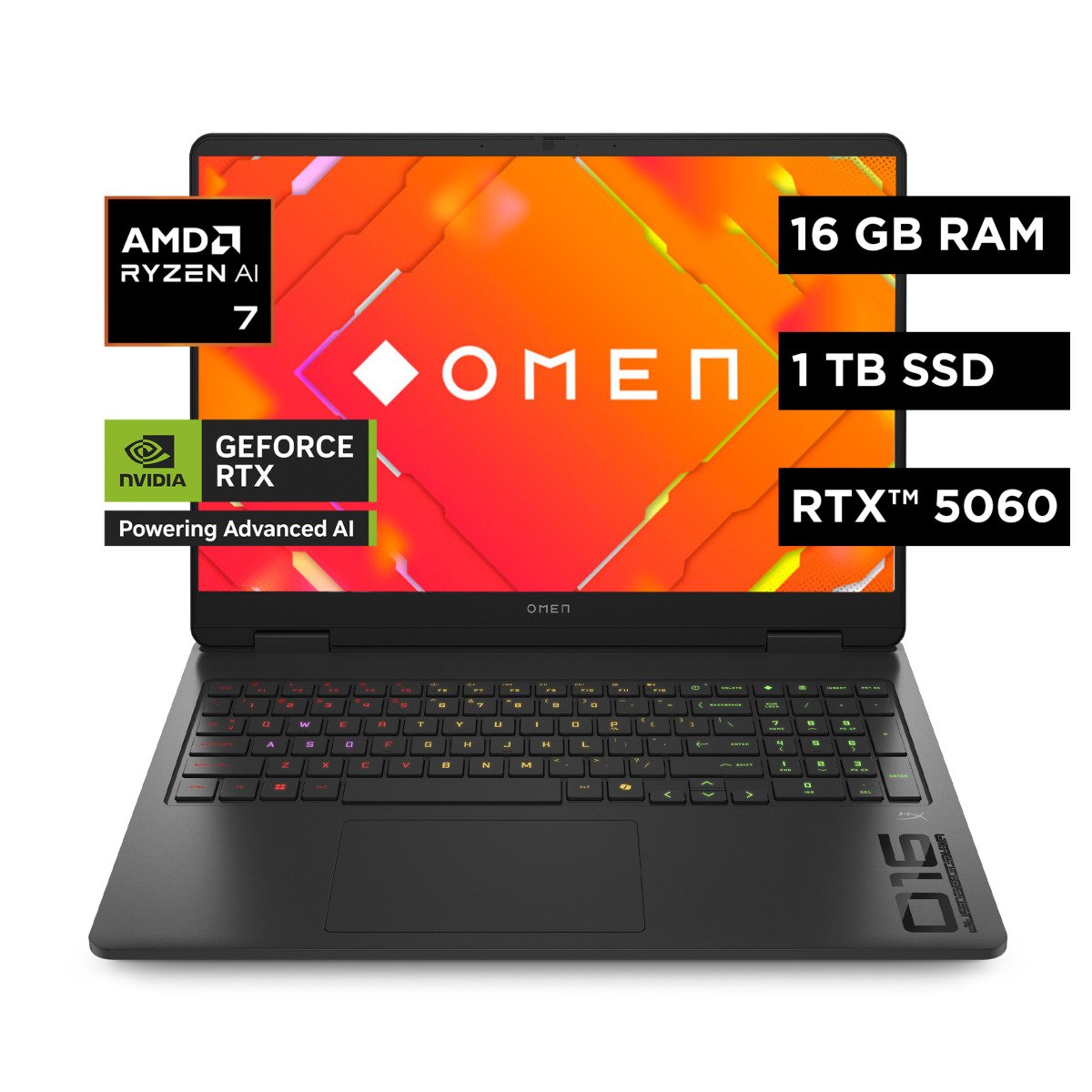 Notebook Gaming OMEN 16-ap0002la, AMD Ryzen AI 7, 16 GB RAM, NVIDIA GeForce RTX™ 5060, 1 TB SSD, 16" 2K, Windows 11 Home