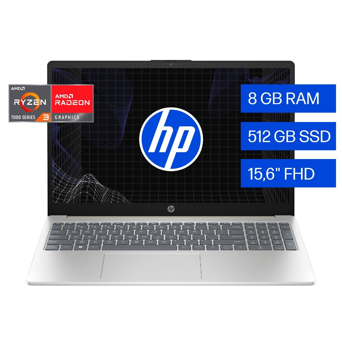 Notebook HP 15-fc0043la, AMD Ryzen 3, 8 GB RAM, 512 GB SSD, 15.6, FHD Windows 11 Home