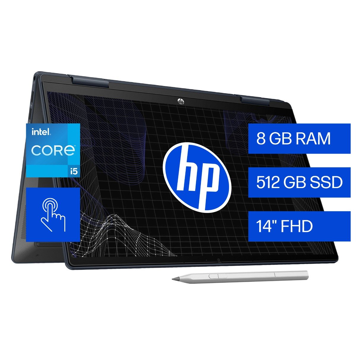 Notebook HP Pavilion x360 2-in-1 14-ek0009la, Windows 11 Home Single Language, 14", Pantalla táctil, Intel® Core™ i5, 8GB RAM, 512GB SSD, FHD