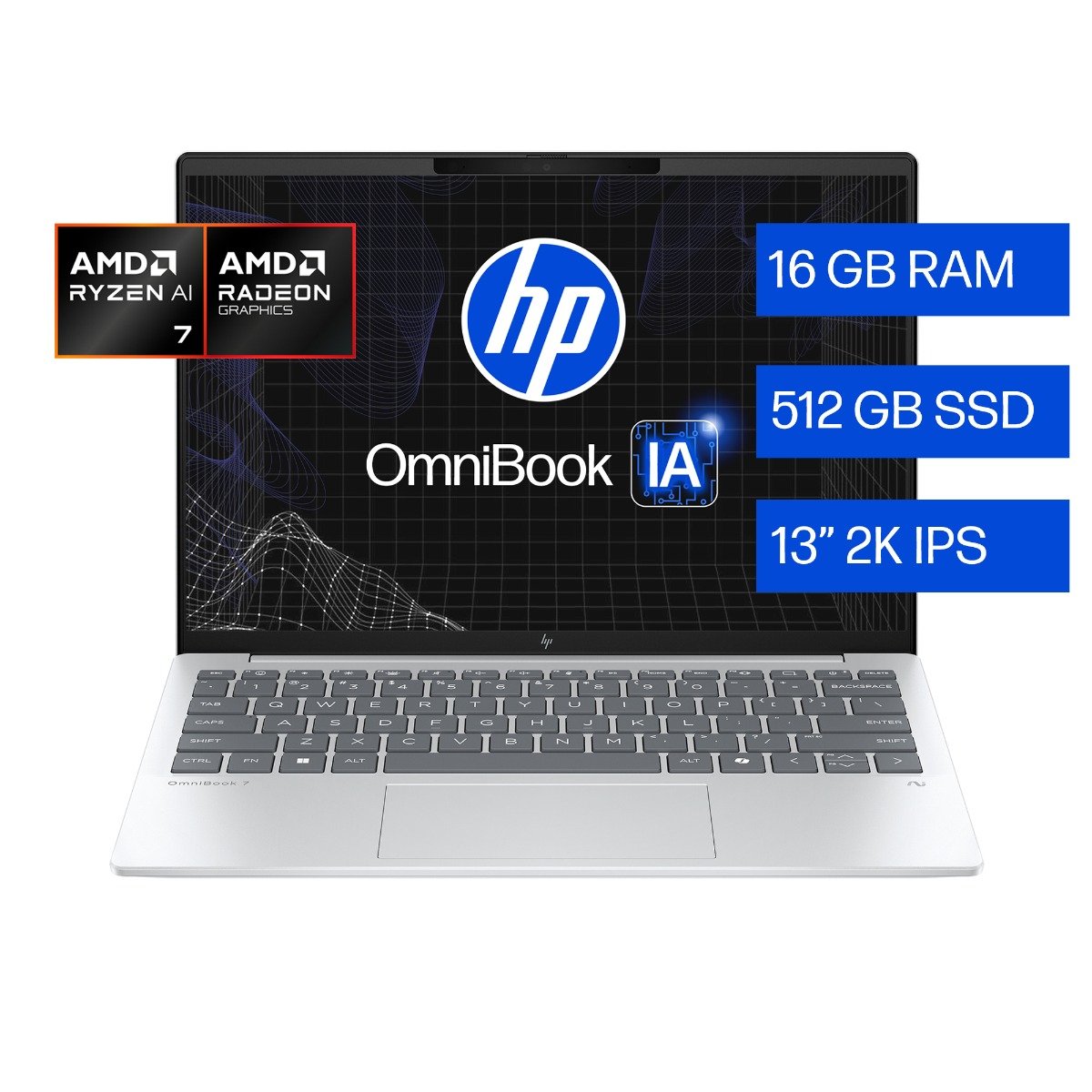Notebook HP OmniBook 7 Aero NG AI 13-bg1071la, AMD Ryzen AI 7, 16 GB RAM, 512 GB SSD, 13.3" 2K, Windows 11 Home
