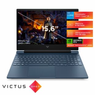 Notebook Gaming Victus 15-fa1010la, Intel Core i5, 8 GB GPU NVIDIA® GeForce RTX™ 2050, 512 GB SSD, 15.6, FHD Windows 11 Home - 15.6" - Azul intenso, logotipo cromado (8U892LA)