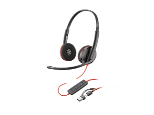 HP Auriculares estéreo USB-C Poly Blackwire 3220 + adaptador USB-C/A, Negro (8X228AA)