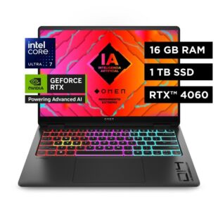 Notebook HP Gaming OMEN Transcend 14-fb0001la ,Intel® Core™ Ultra 7, 16GB RAM, GPU NVIDIA® GeForce RTX™ 4060, 1 TB SSD, 14", 3K Windows 11 Home - 14" - Cubierta en negro sombra (A0DH6LA)