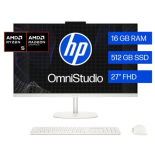 Todo-en-Uno HP OmniStudio 27-cv0072la, AMD Ryzen 5, 16 GB RAM, 512 GB SSD, 27" FHD, Windows 11 Home - 27-inch (68.58 cm) - Cotton white (D36JWLA)