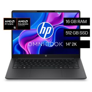 Notebook HP OmniBook 3 14-hy0054la, AMD Ryzen 5, 16 GB RAM, 512 GB SSD, 14" 2K, Windows 11 Home