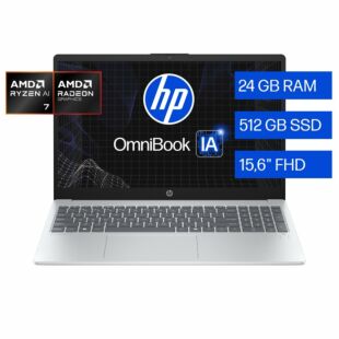 Notebook HP OmniBook 3 AI 15-fn0072la, AMD Ryzen AI 7, 24 GB RAM, 512 GB SSD, 15.6"" FHD, Windows 11 Home