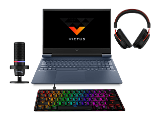 Notebook Victus 16-d0501la + Micrófono HyperX + Teclado HyperX + Audífonos Inalámbricos HyperX - 16.1" - Azul intenso, logotipo cromado (470N9LA-2)