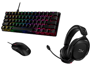 Teclado HyperX Alloy Core 60 + Audifonos Inalámbricos HyperX Cloud + Mouse HyperX Pulsefire Haste 2 Negro (4P5N4AA-1)