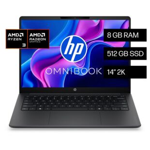 Notebook HP OmniBook 3 14-hy0030la, AMD Ryzen 3, 8 GB RAM, 512 GB SSD, 14" 2K, Windows 11 Home