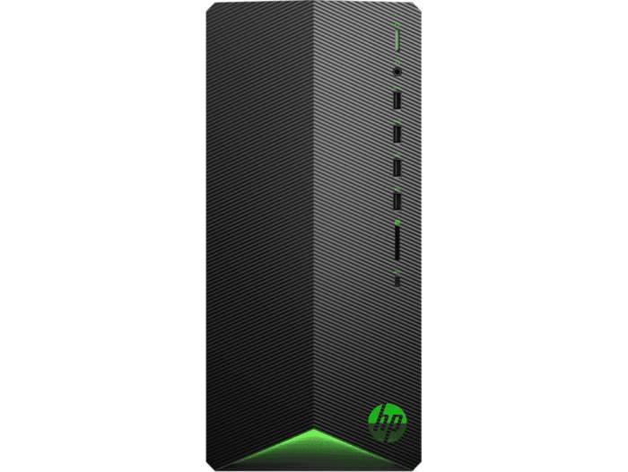 Desktop HP Pavilion Gaming TG01-0005bla - Bisel frontal en negro sombreado, logotipo cromado en verde ácido (6GR28AA) - Center facing