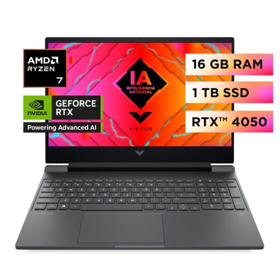 Notebook Gaming Victus 15-fb2019la, AMD Ryzen 7, 16 GB RAM GPU NVIDIA® GeForce RTX™ 4050, 1 TB SSD, 15.6, FHD Windows 11 Home - 15.6