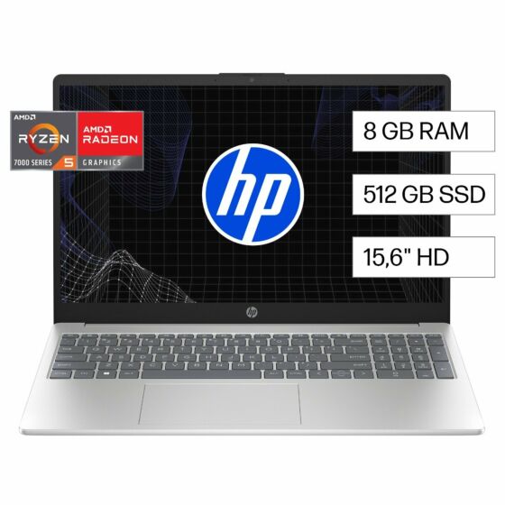 Notebook HP 15-fc0079la, AMD Ryzen 5, 8 GB RAM, 512 GB SSD, 15.6, HD Windows 11 Home - 15.6