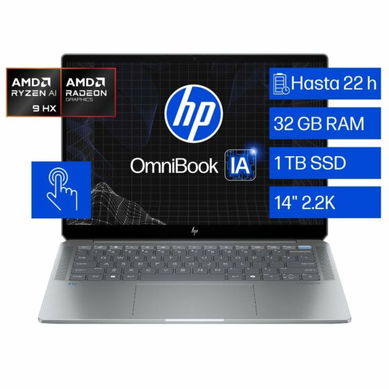 Notebook HP OmniBook Ultra 14-fd0001la, AMD Ryzen AI 9 , 1 TB SSD, 14, Touch screen, 2.2K Windows 11 Home - 14
